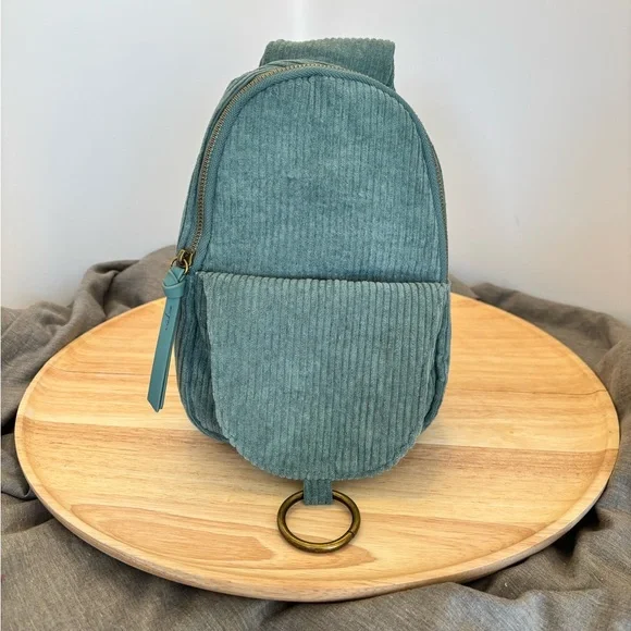No Boundaries Teal Green Corduroy Sling Back Bag, NWT - Picture 4 of 8
